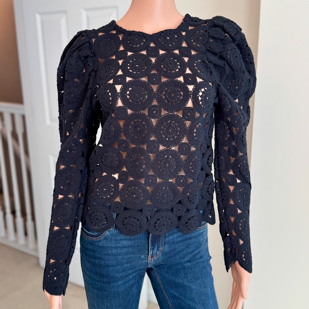 Express Crochet Puff Long Sleeve Sexy Bohemian Gothic Indie Black Lace Glam XS